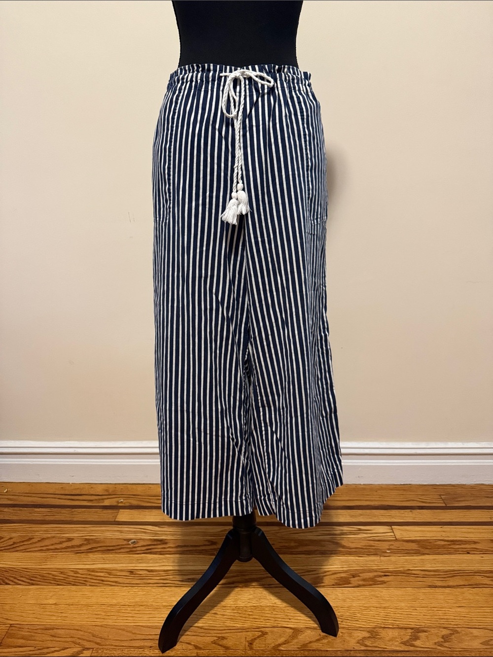 Lauren Ralph Lauren Navy & White Striped Linen Blend Pants